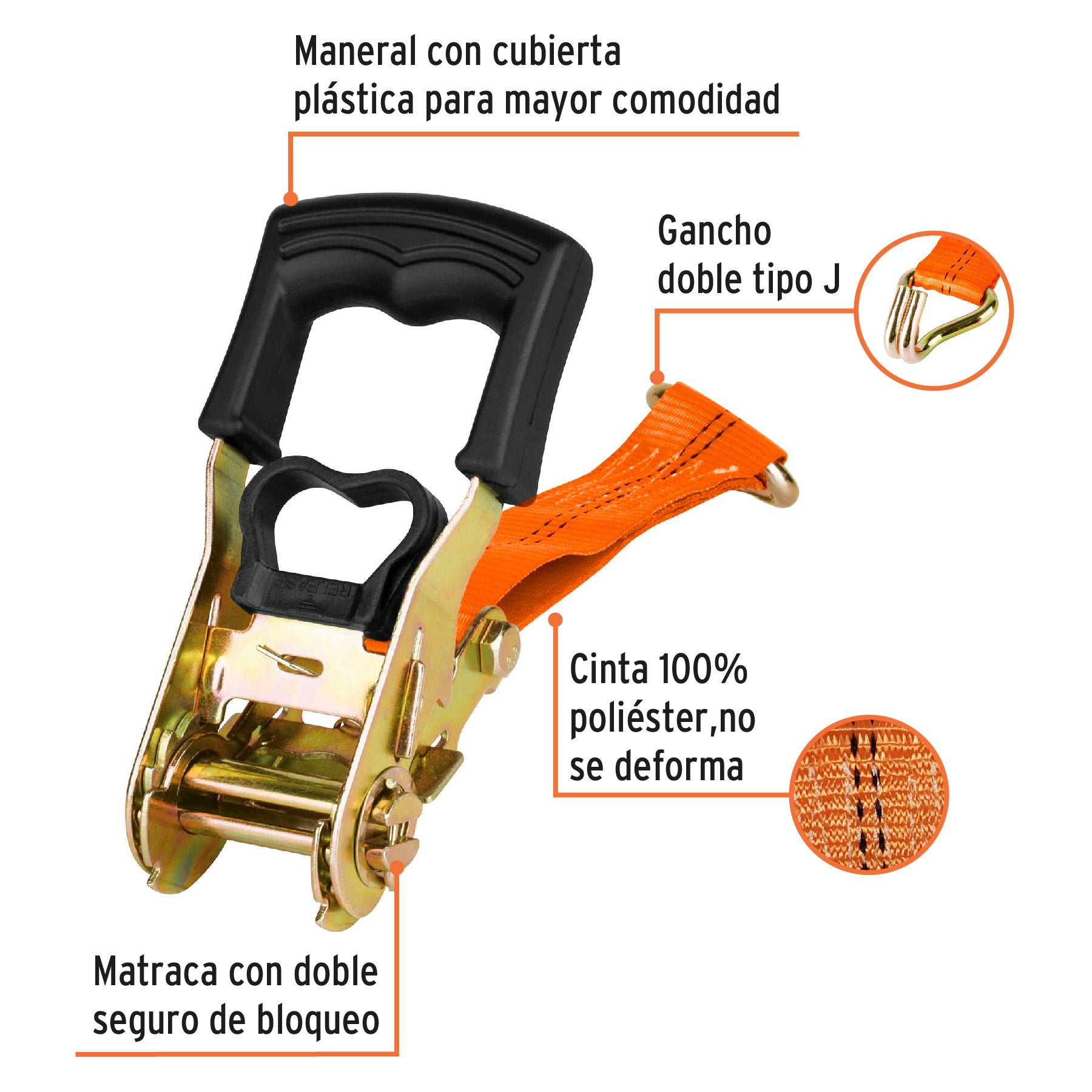 Sujetadores con matraca, carga máxima 1500 kg, 2 piezas