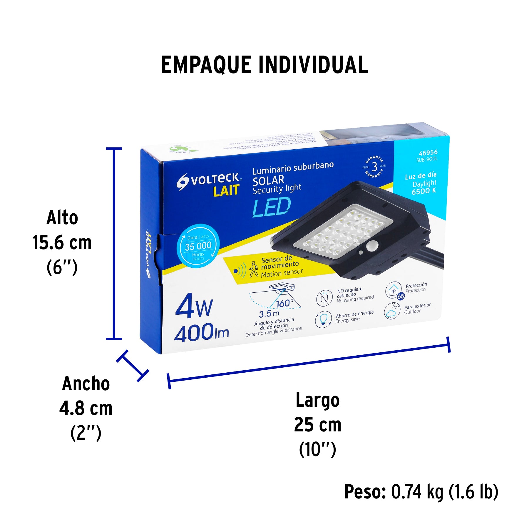 Luminario suburbano de LED 4 W con panel solar, Volteck