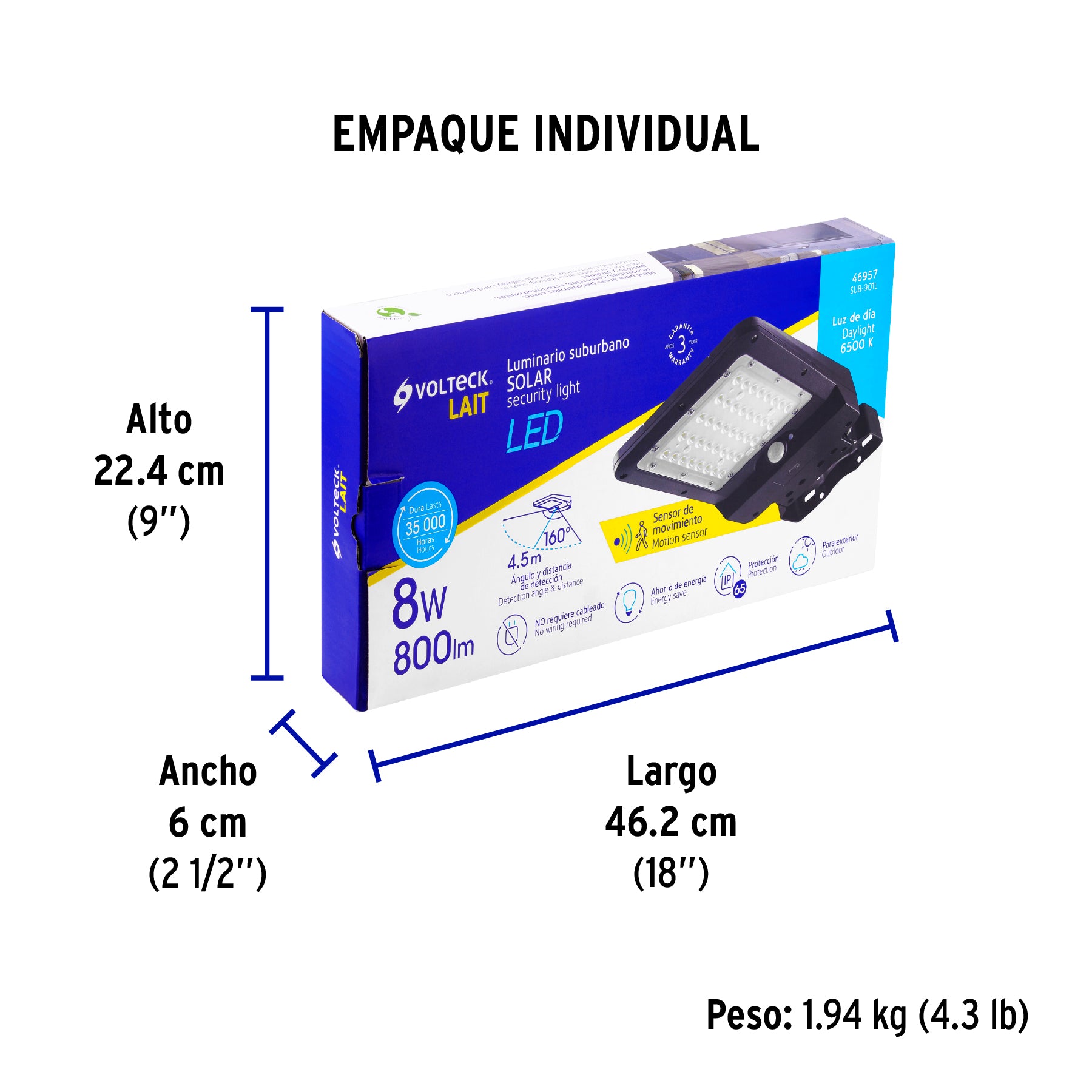 Luminario suburbano de LED 8 W con panel solar, Volteck