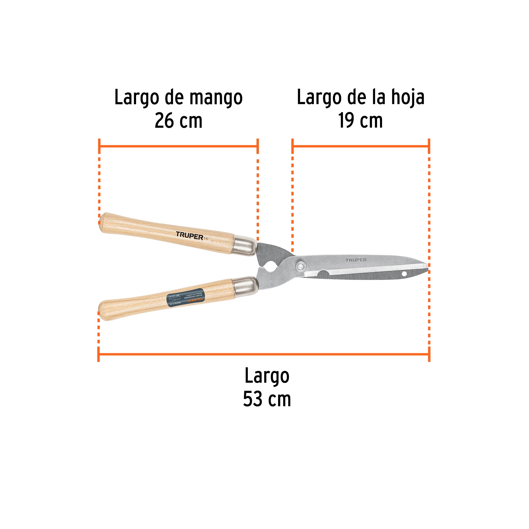 Tijera para poda, ligera, 50 cm, mango madera
