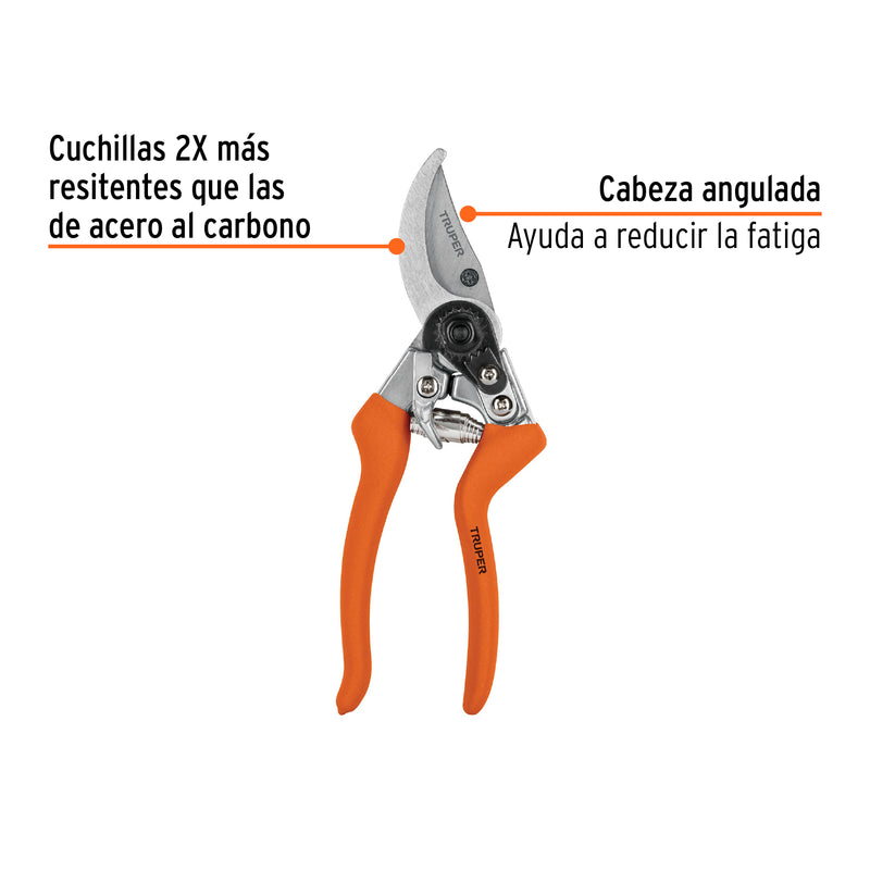 Tijera para poda 8",curva, cuerpo aluminio, cuchilla de paso