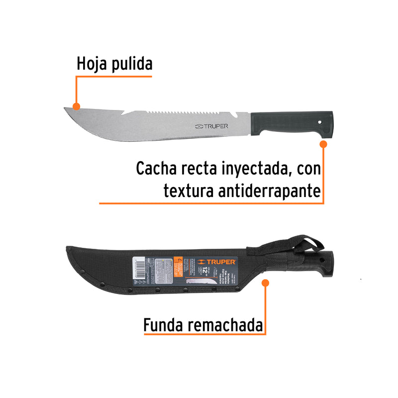 Machete tipo Rambo 12" con cacha negra con funda