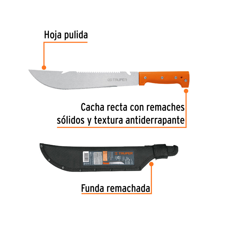 Machete tipo rambo 12" cacha naranja con funda