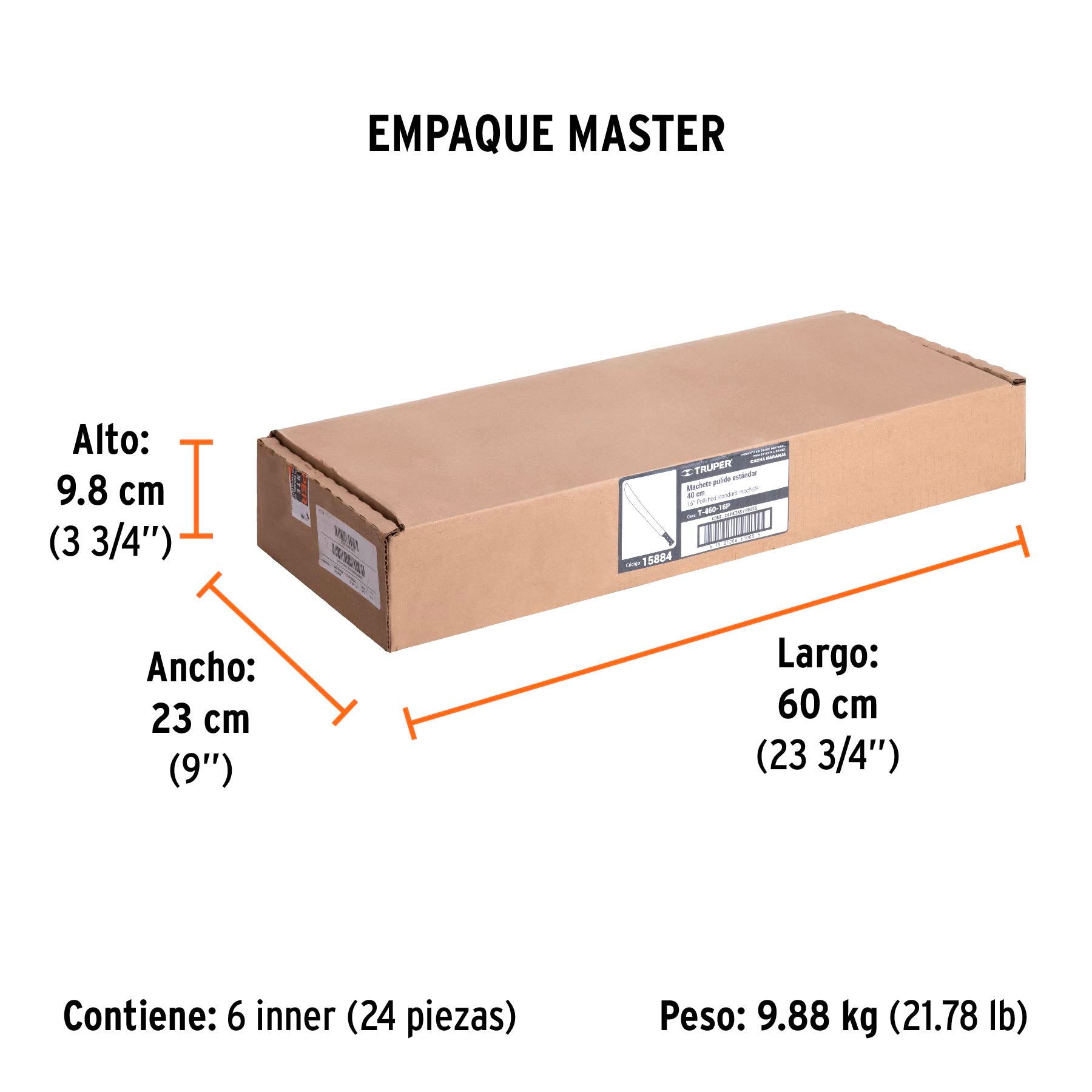 Machete estándar 16" cacha naranja