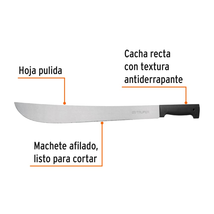 Machete Pulido Estandar 18", cacha negra, en bolsa