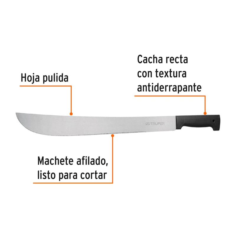 Machete Pulido Estandar 18", cacha negra, en bolsa