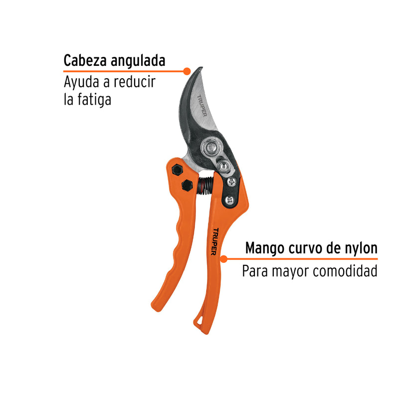 Tijera para poda 8", acero/nylon, cuchilla de paso