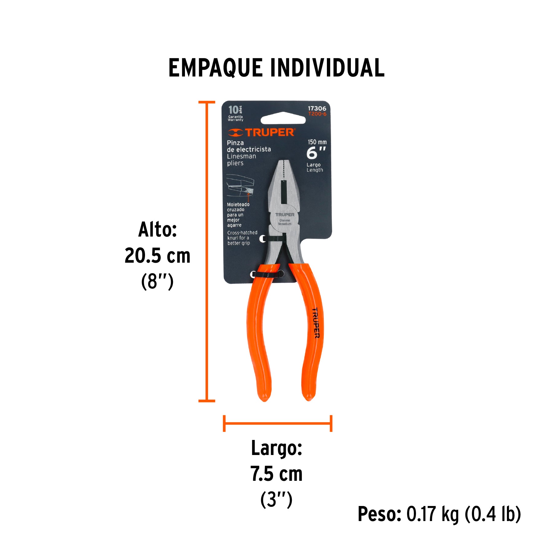 Pinza para electricista 6", mango de vinil