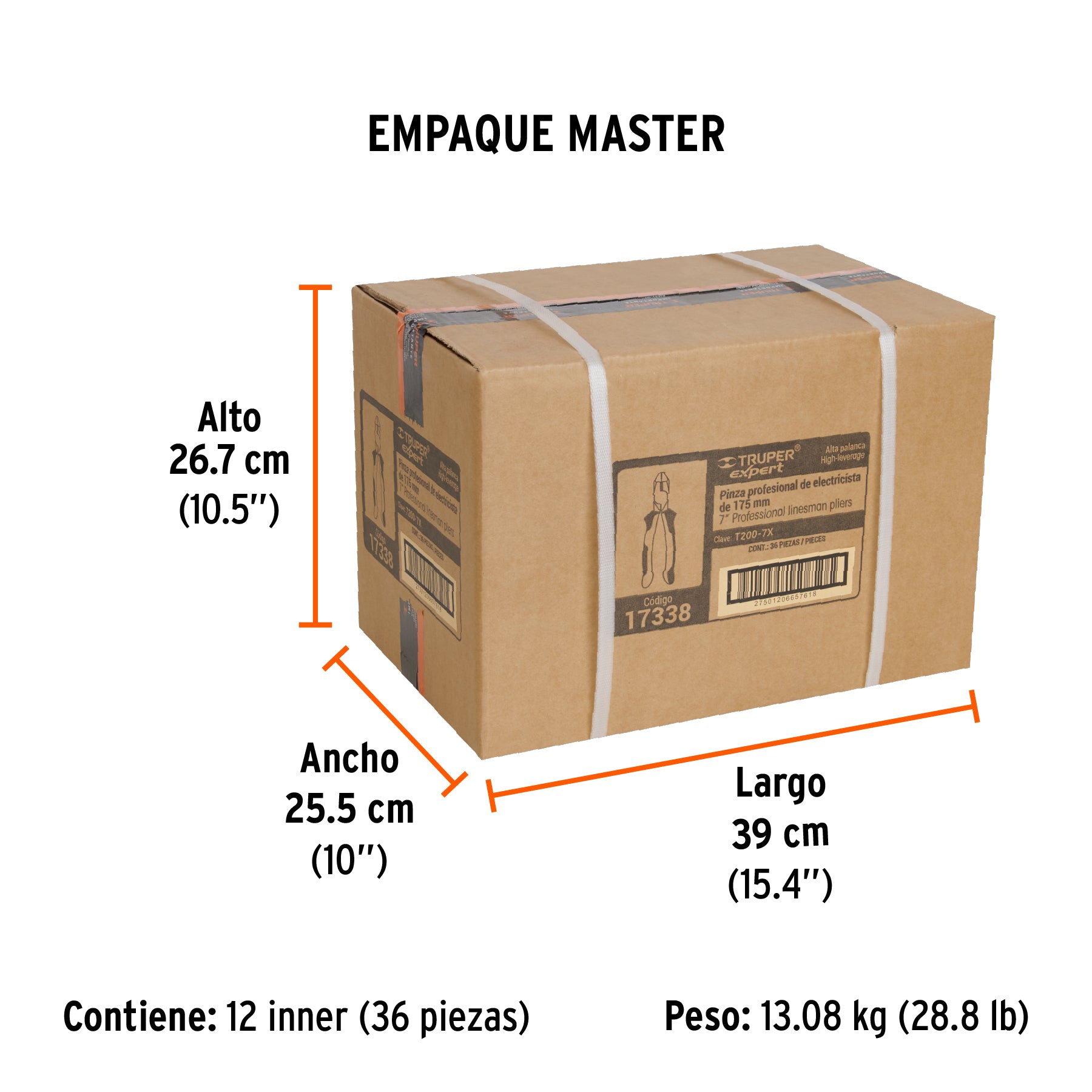 Pinza de electricista profesional, 7", mango comfort grip