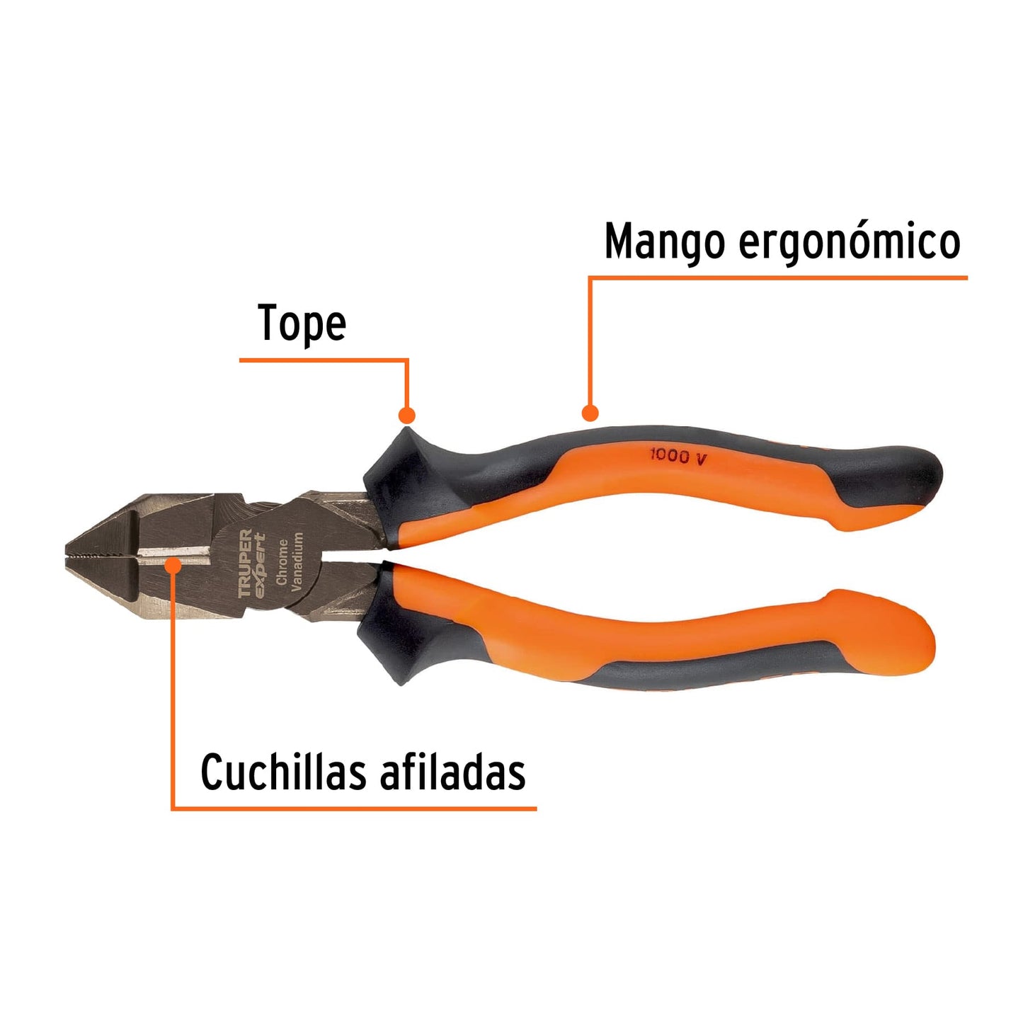 Pinza de electricista profesional, 7", mango comfort grip