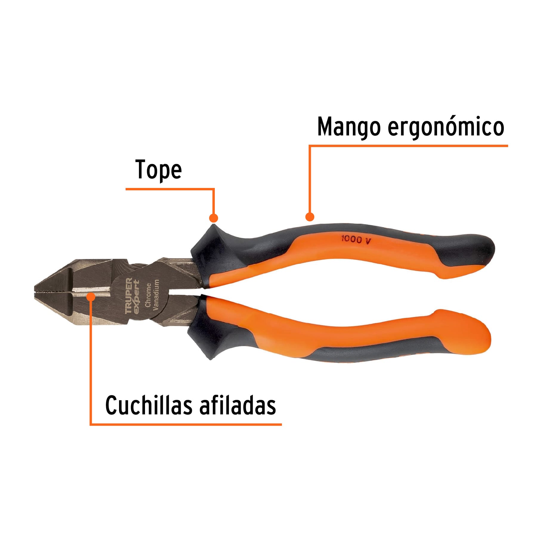 Pinza de electricista profesional, 7", mango comfort grip