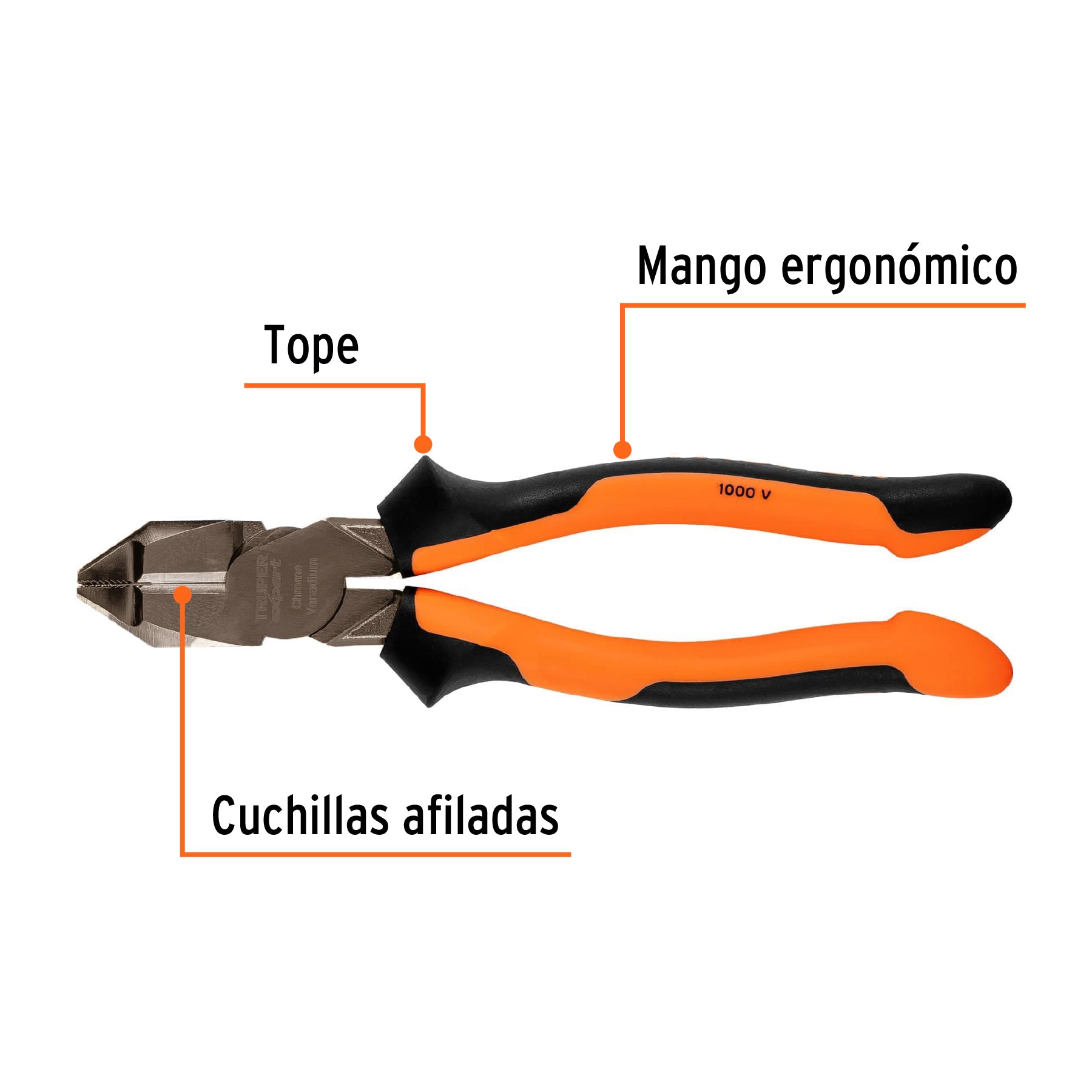 Pinza de electricista profesional, 8", mango comfort grip
