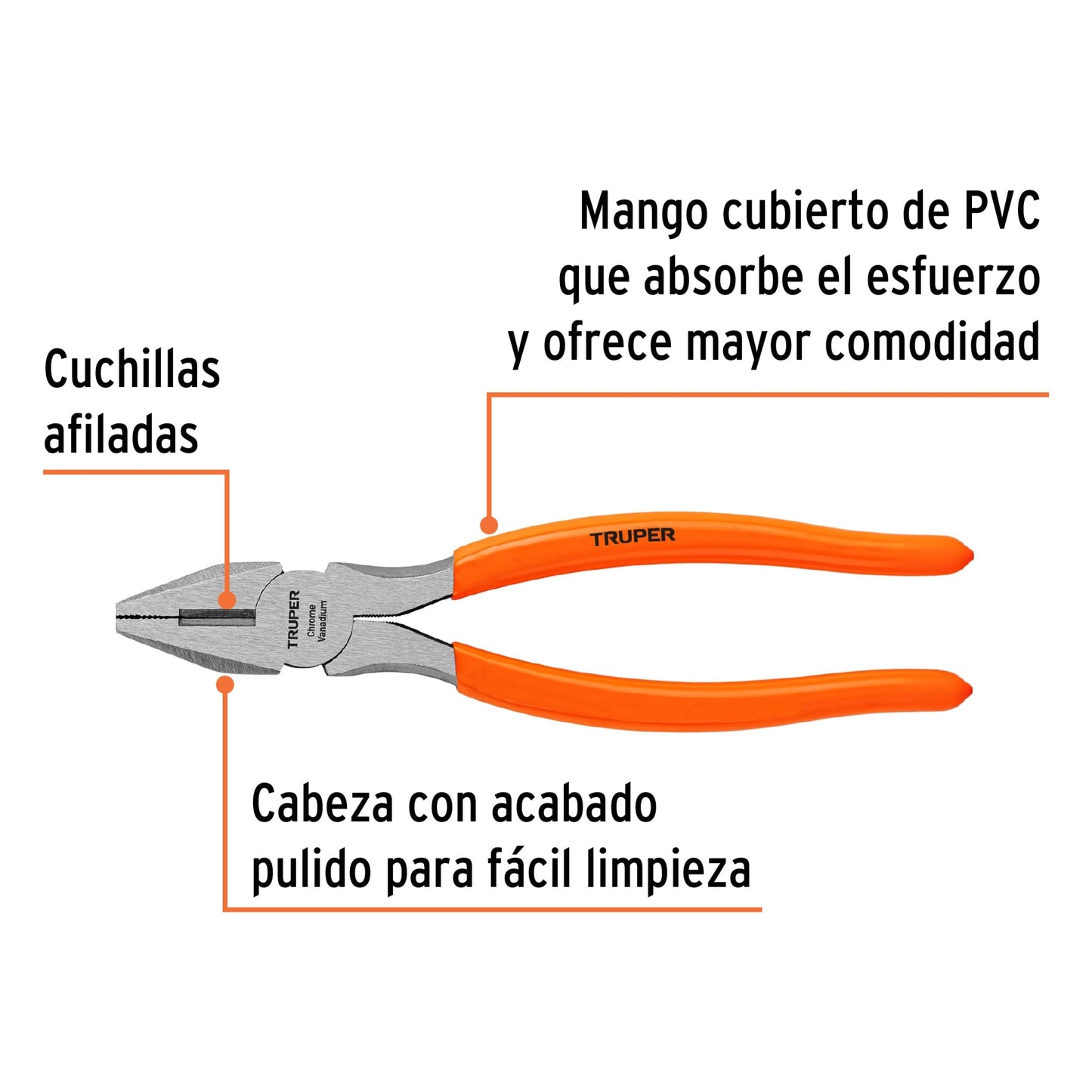 Pinza para electricista 8", mango de vinil
