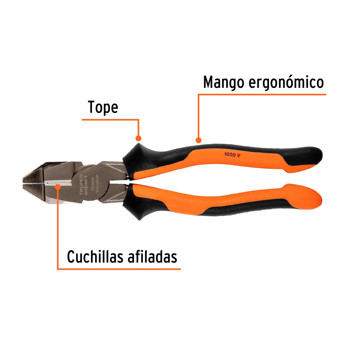 Pinza de electricista profesional, 9", mango comfort grip
