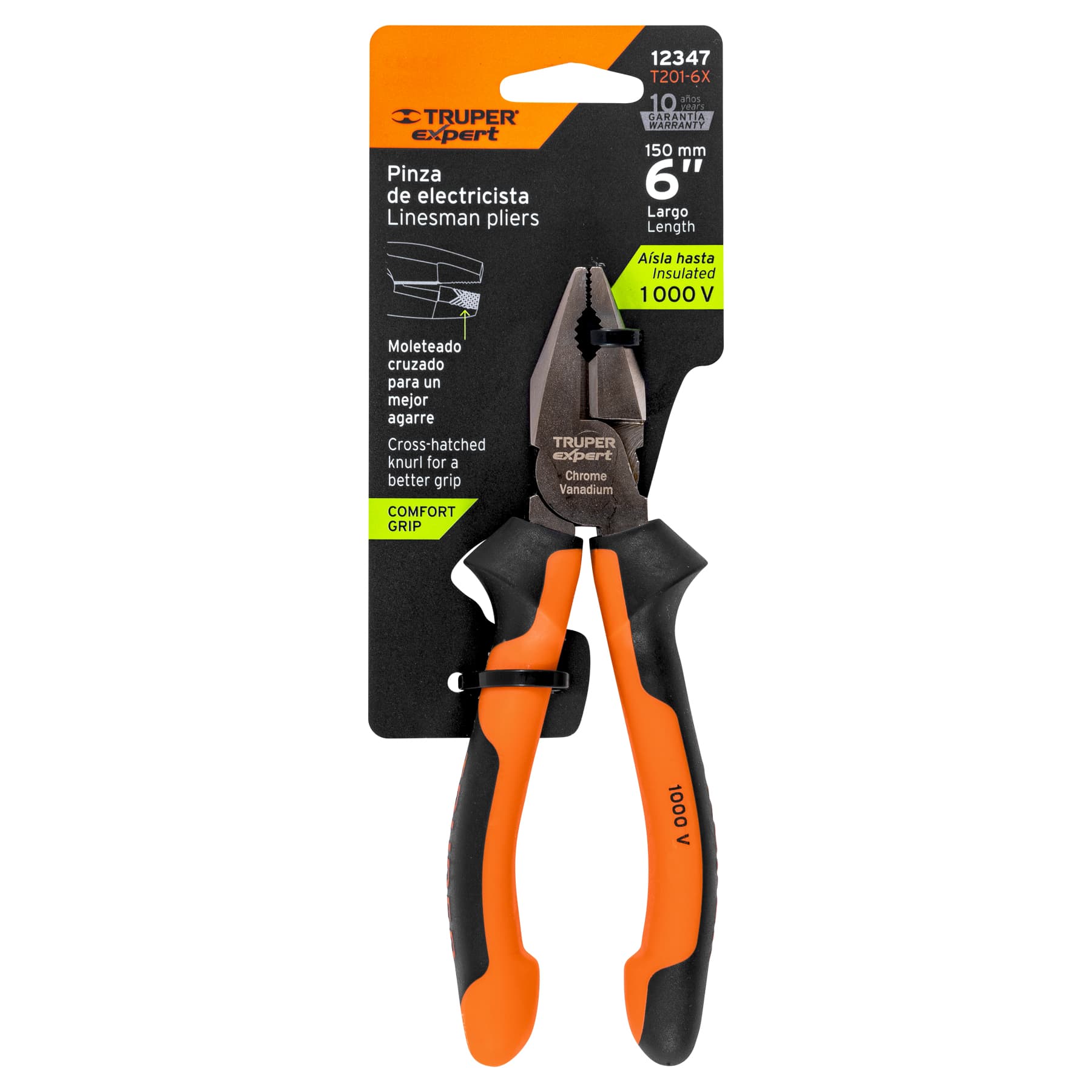 Pinza de electricista 6", mango comfort grip