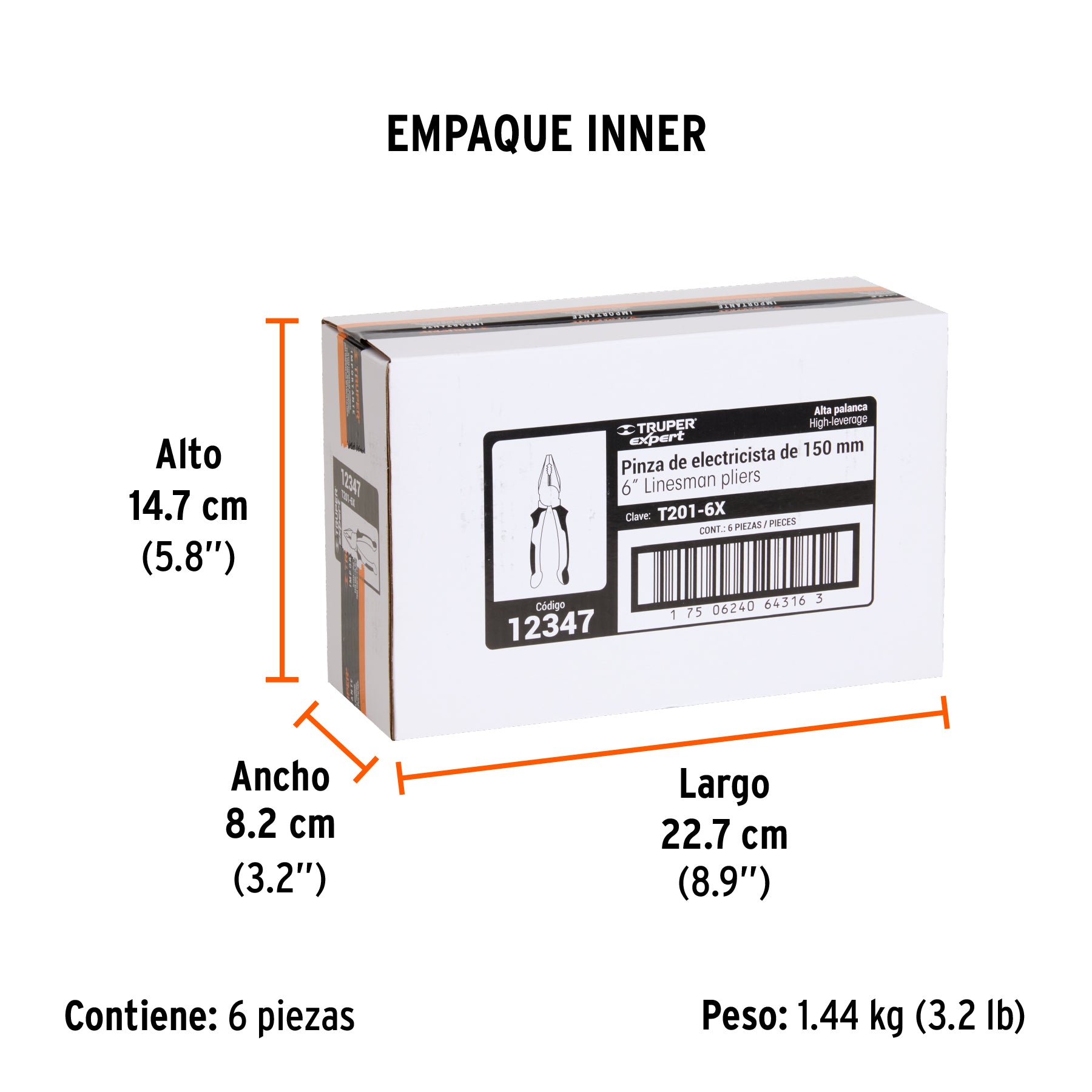 Pinza de electricista 6", mango comfort grip