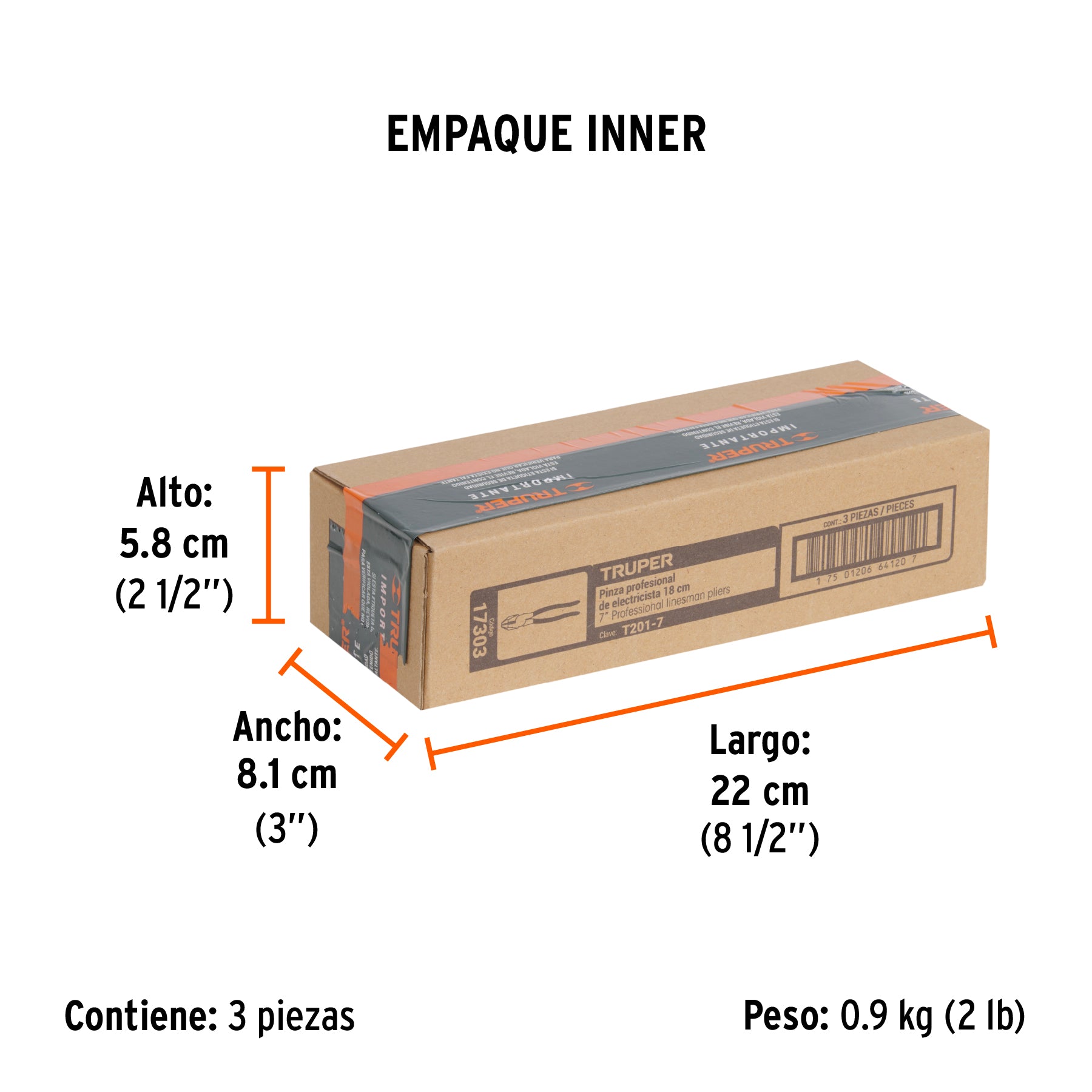 Pinza profesional para electricista 7", mango de vinil