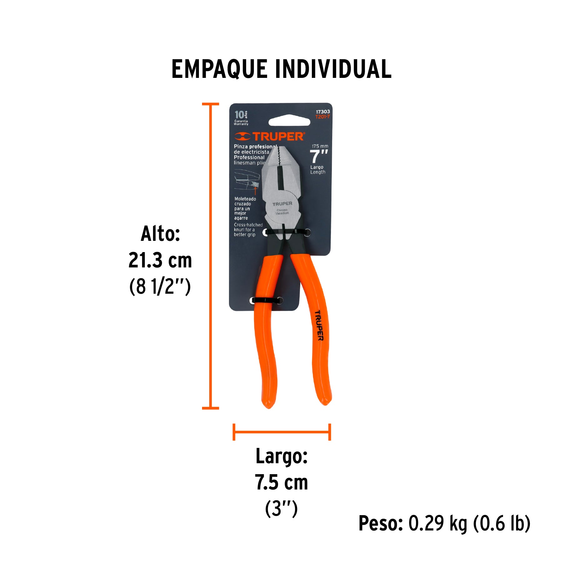 Pinza profesional para electricista 7", mango de vinil