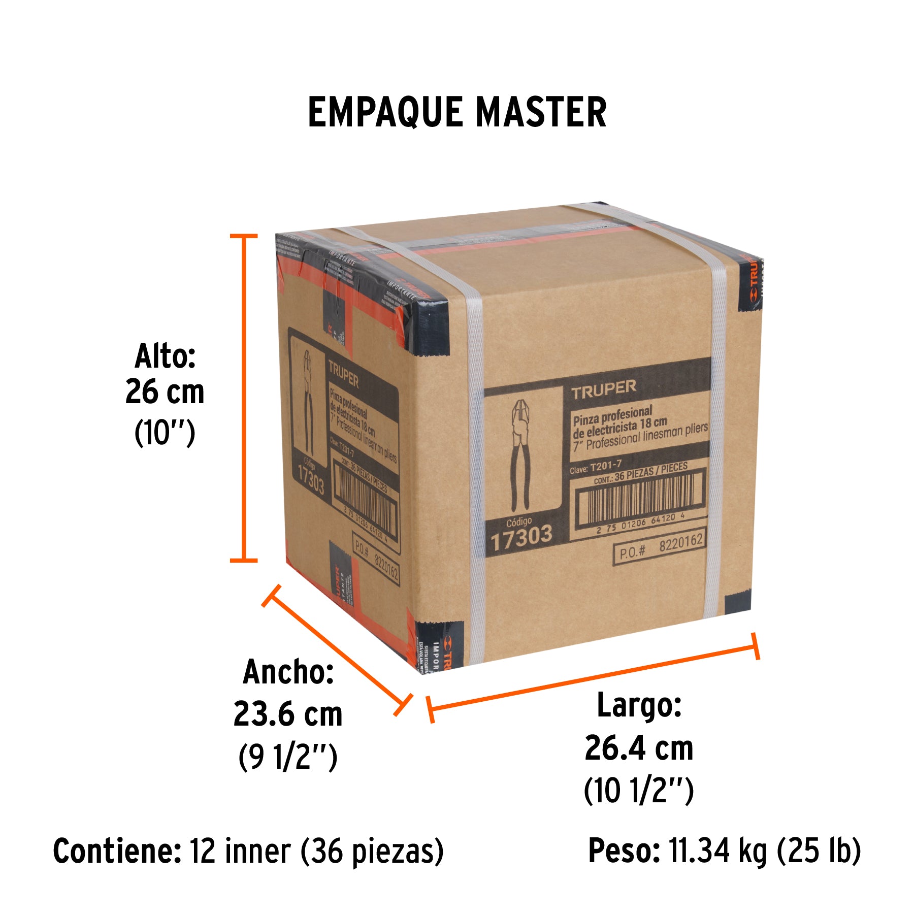 Pinza profesional para electricista 7", mango de vinil