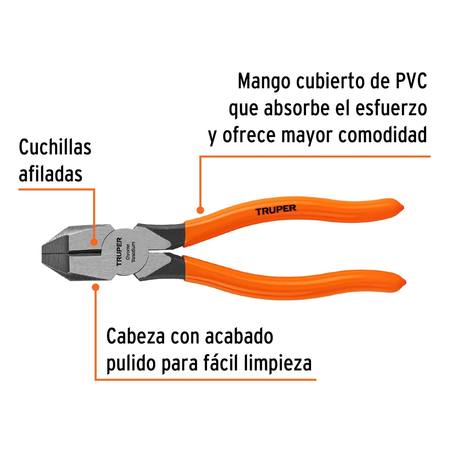 Pinza profesional para electricista 7", mango de vinil