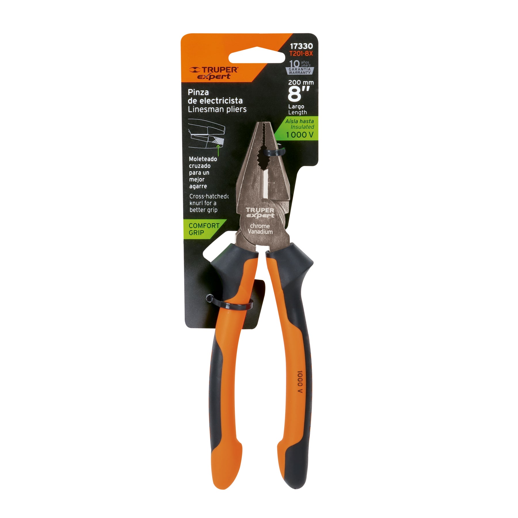 Pinza de electricista 8", mango comfort grip