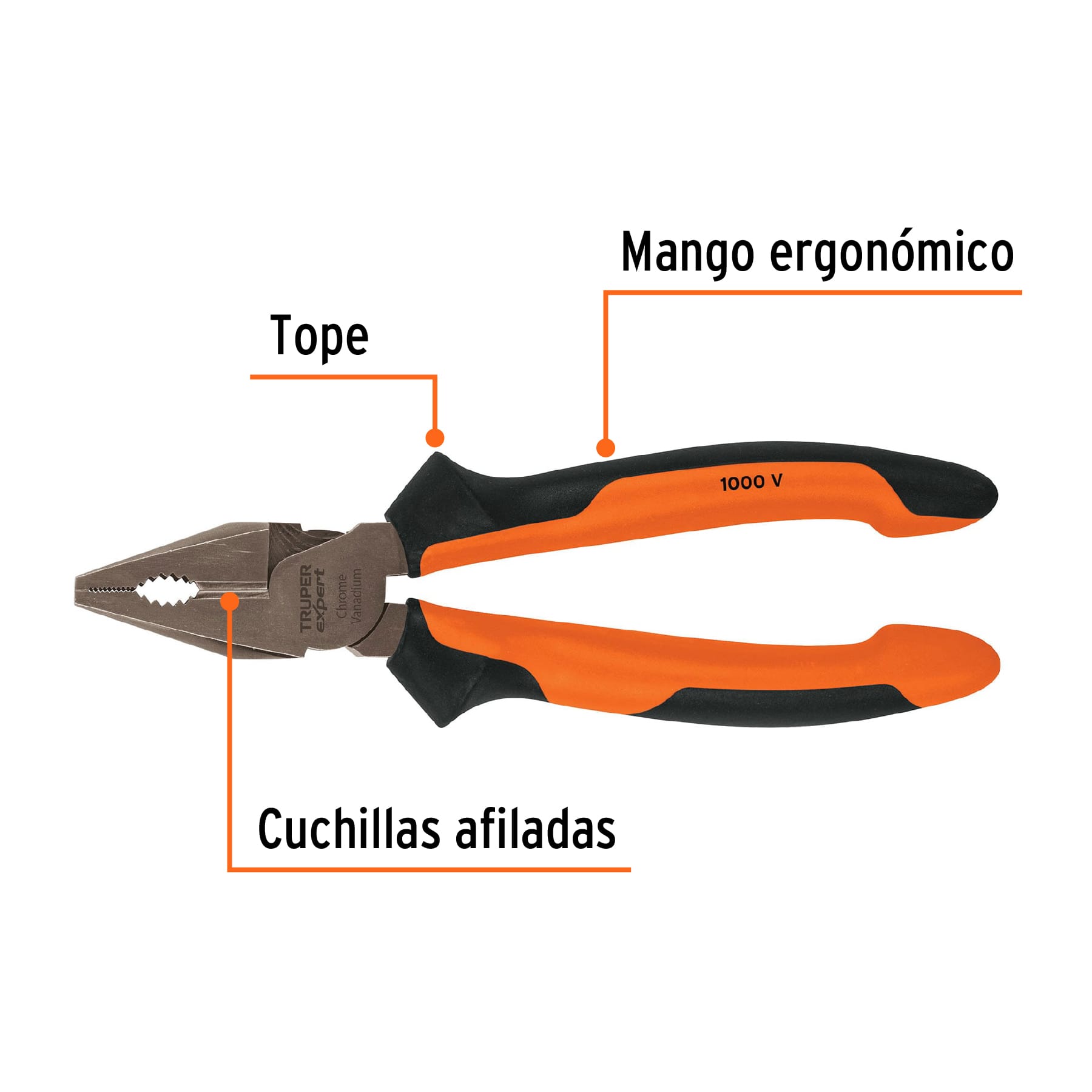 Pinza de electricista 8", mango comfort grip