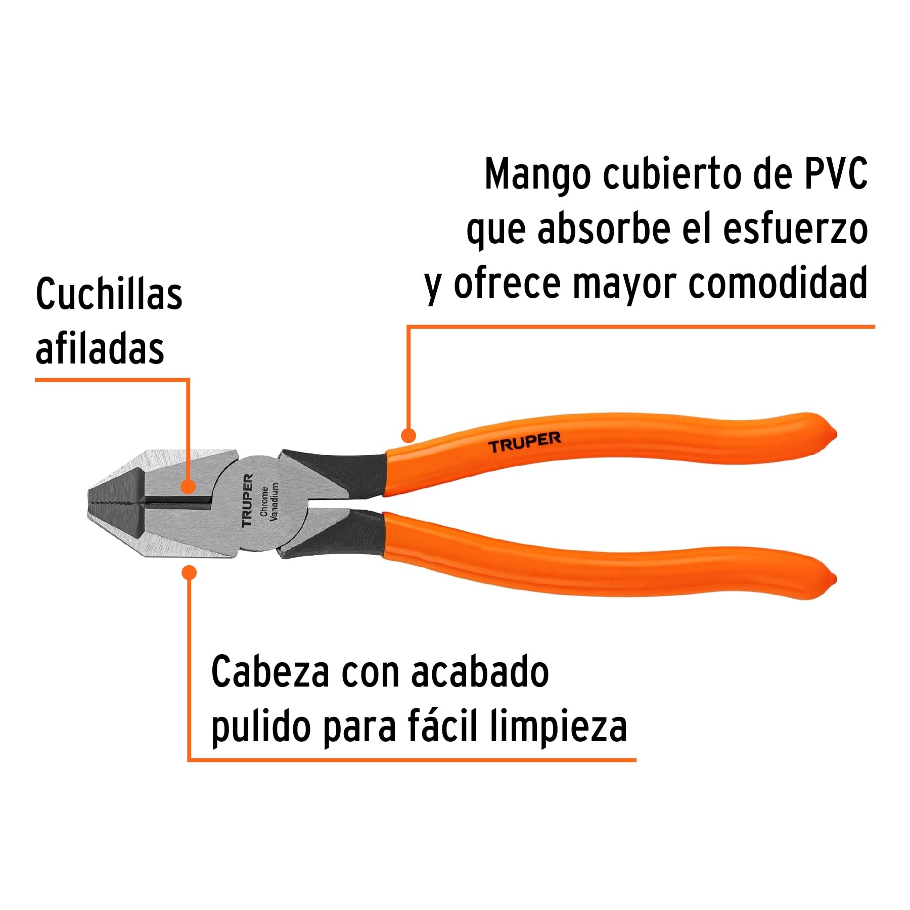 Pinza profesional para electricista 8", mango de vinil