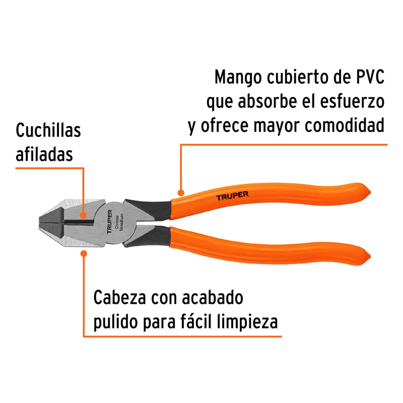Pinza profesional para electricista 8", mango de vinil