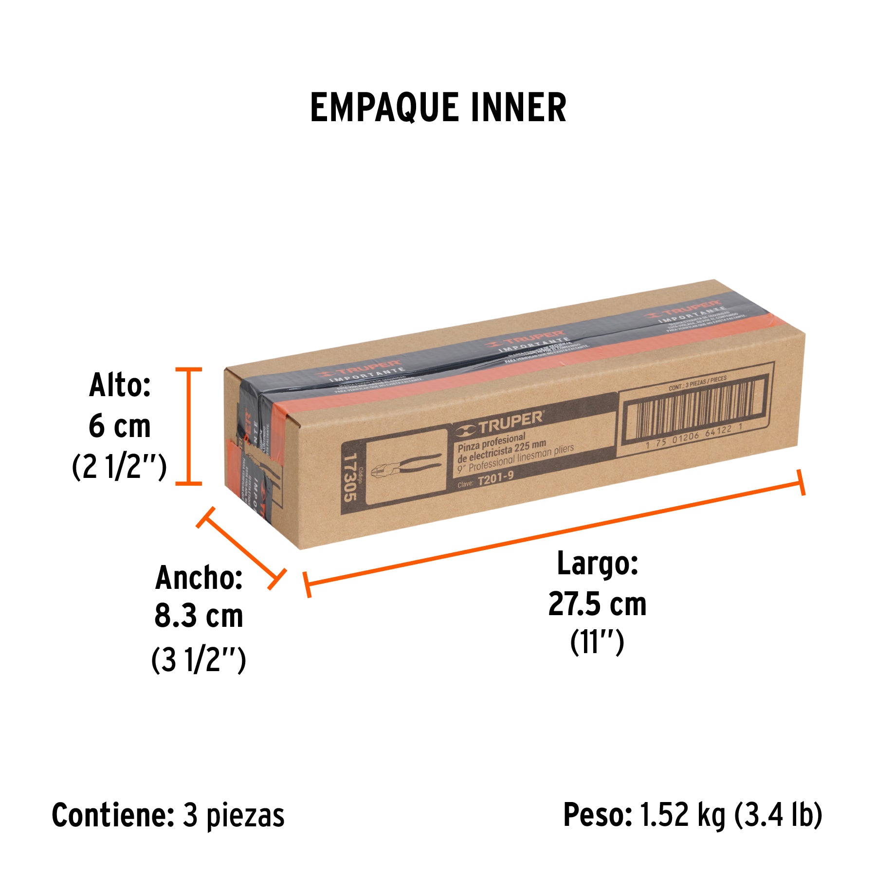 Pinza profesional para electricista 9', mango de PVC