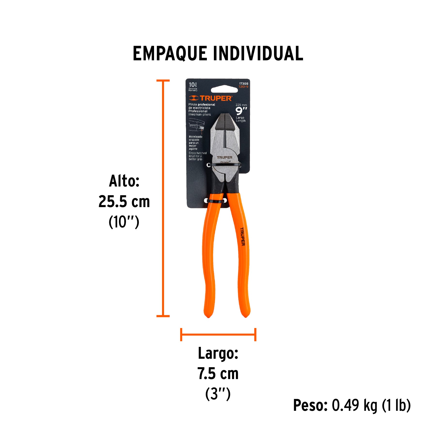 Pinza profesional para electricista 9', mango de PVC