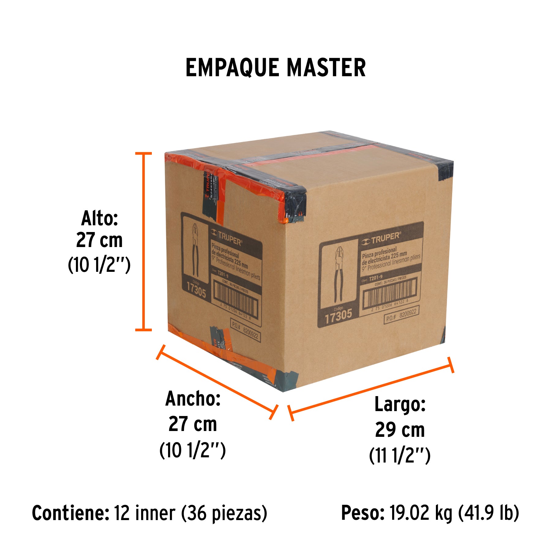 Pinza profesional para electricista 9', mango de PVC