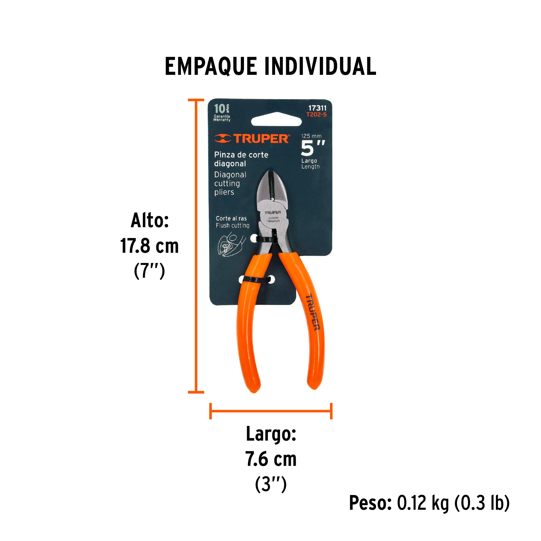 Pinza corte diagonal 5", mango de vinil