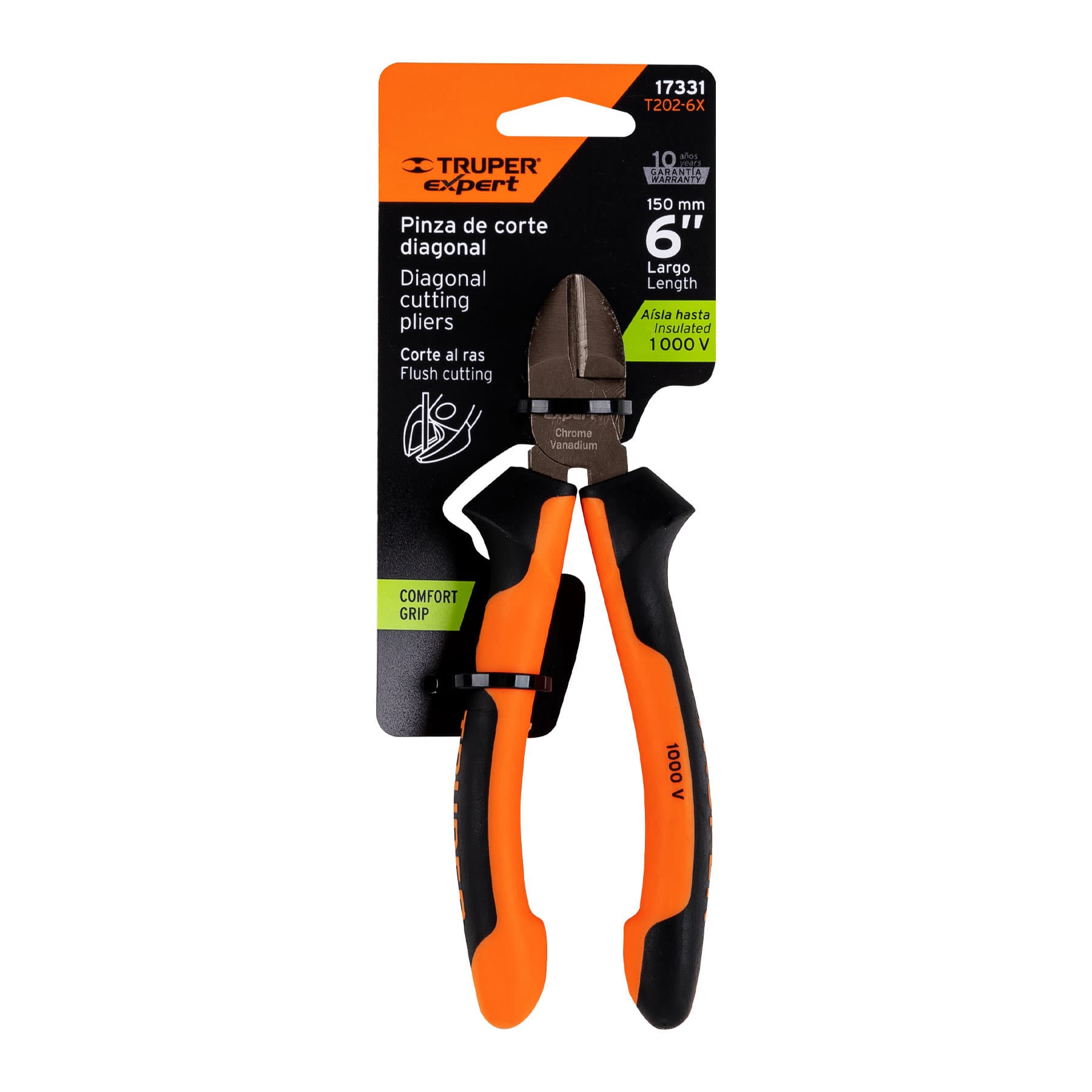 Pinza corte diagonal 6", mango comfort grip