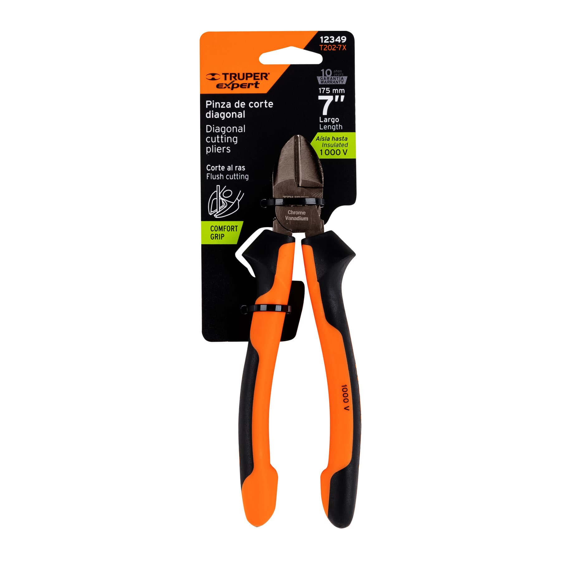 Pinza corte diagonal 7", mango comfort grip