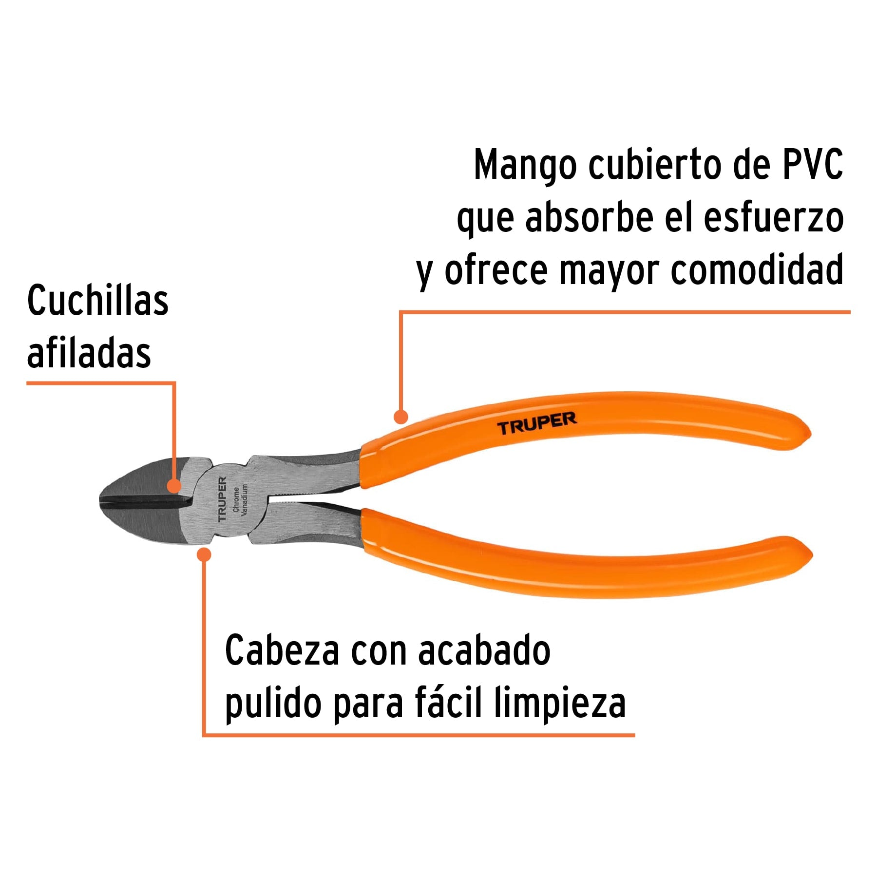 Pinza corte diagonal 7", mango de vinil