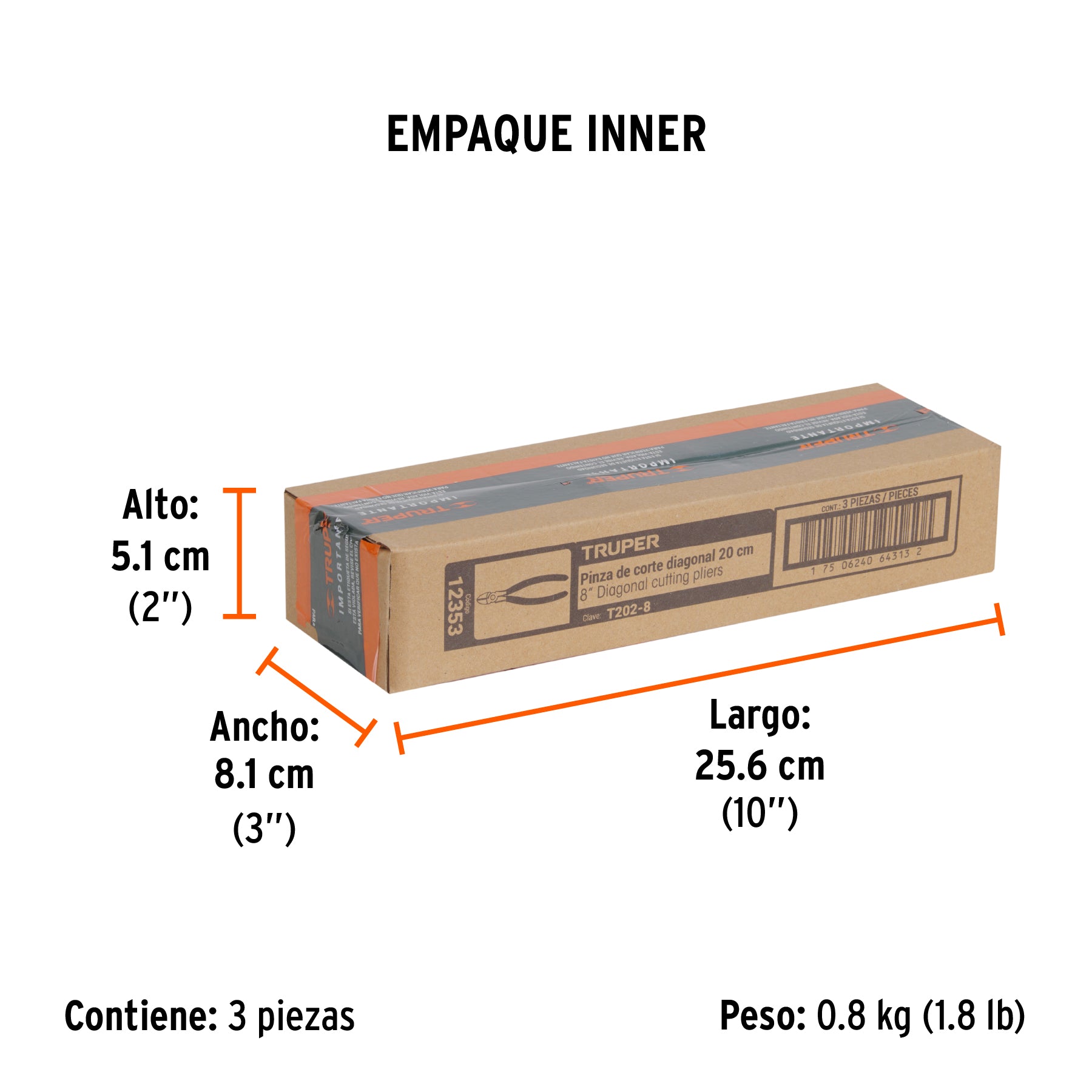 Pinza corte diagonal 8", mango de vinil