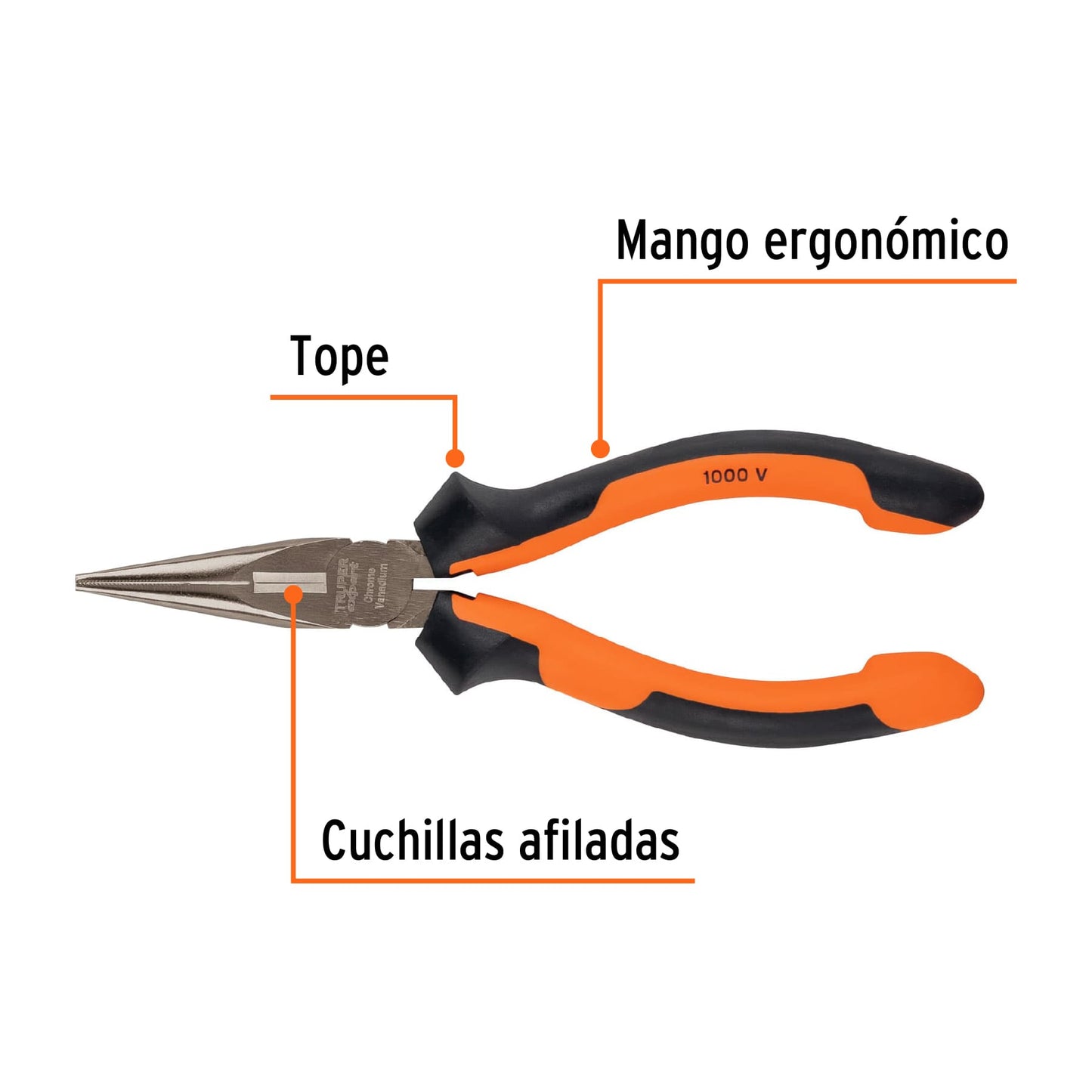 Pinza punta y corte 6", mango comfort grip
