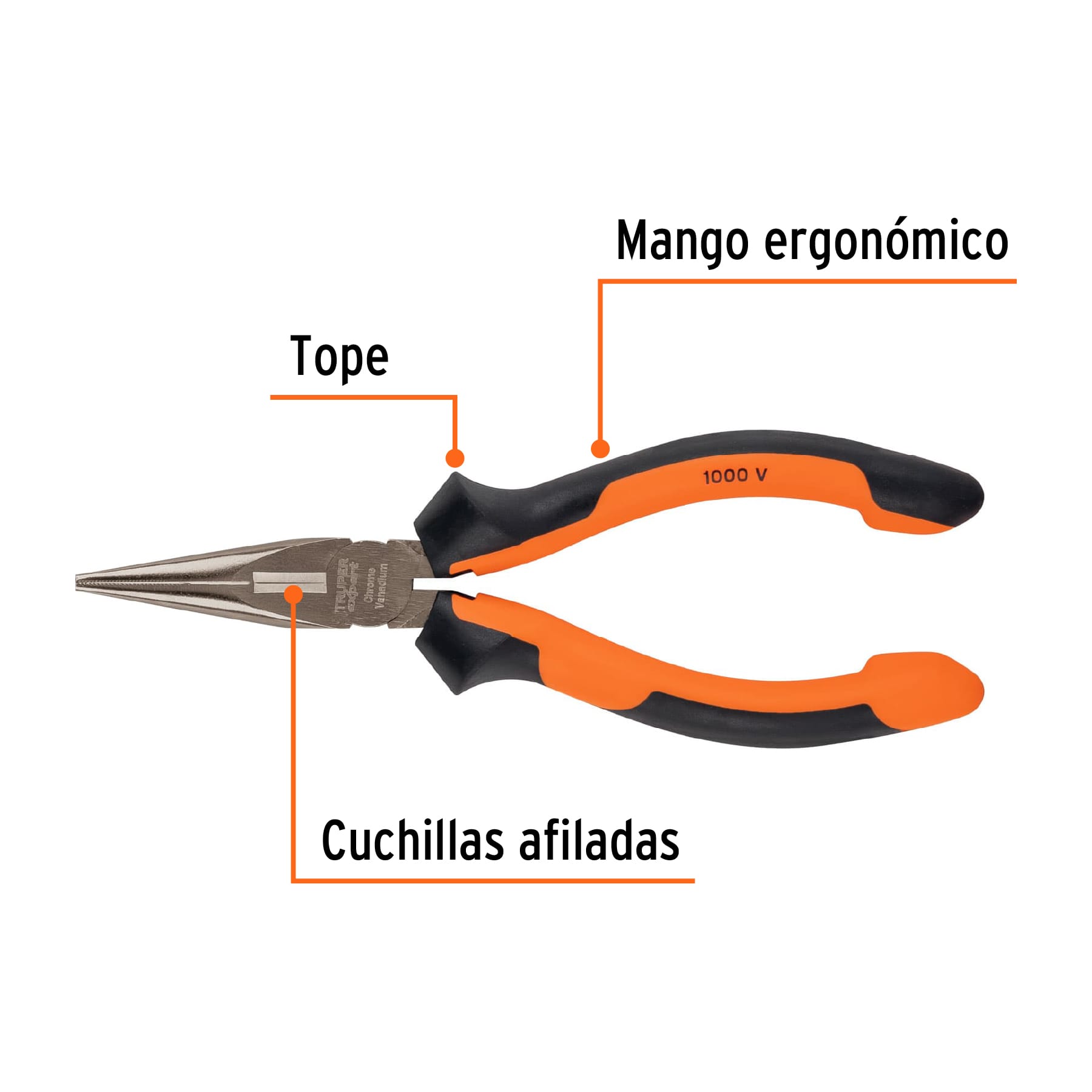 Pinza punta y corte 6", mango comfort grip