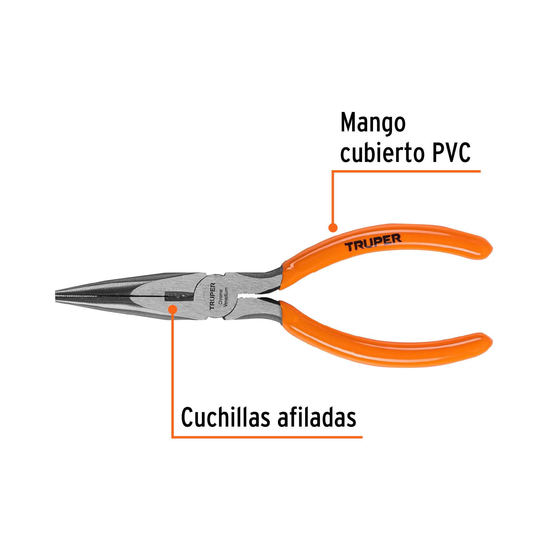 Pinza punta y corte 6", mango de vinil
