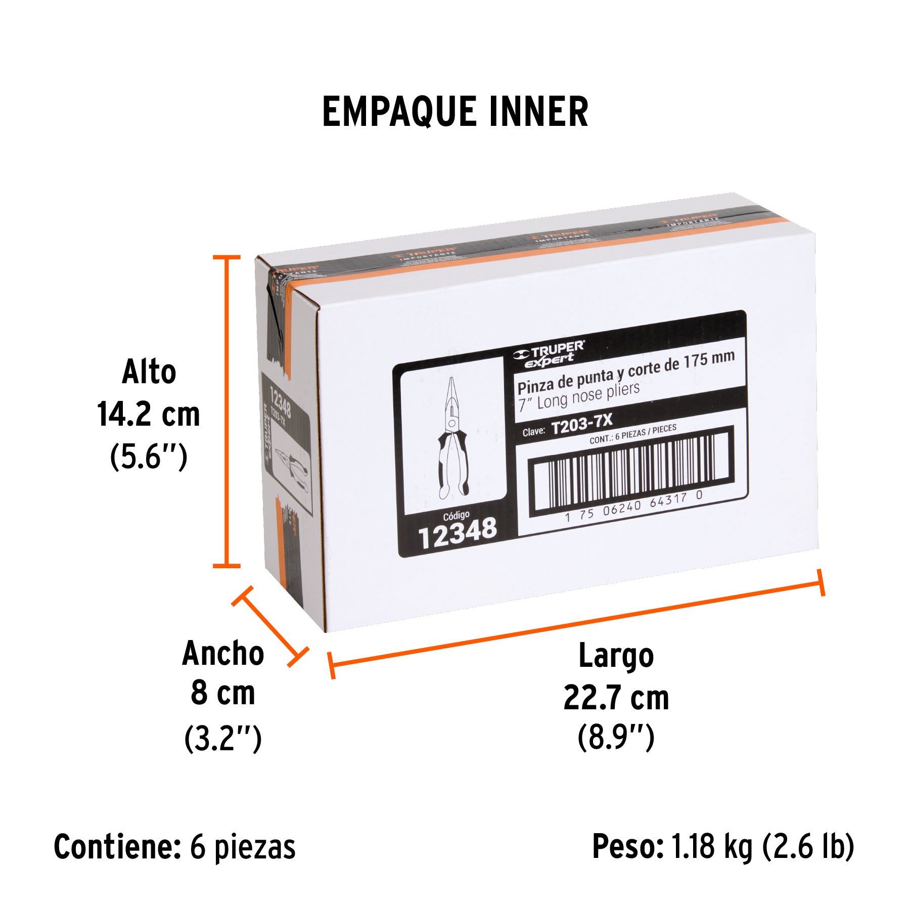 Pinza punta y corte 7", mango comfort grip
