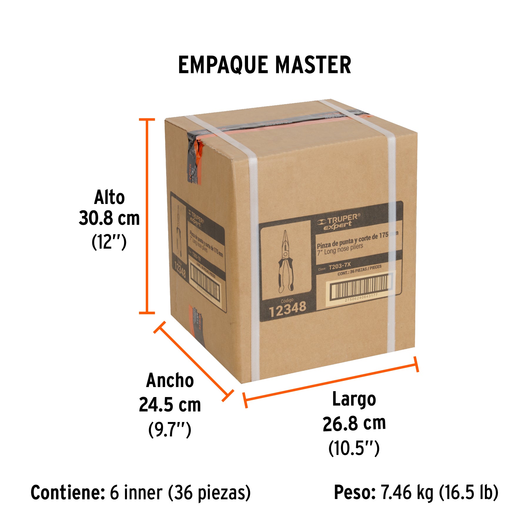 Pinza punta y corte 7", mango comfort grip