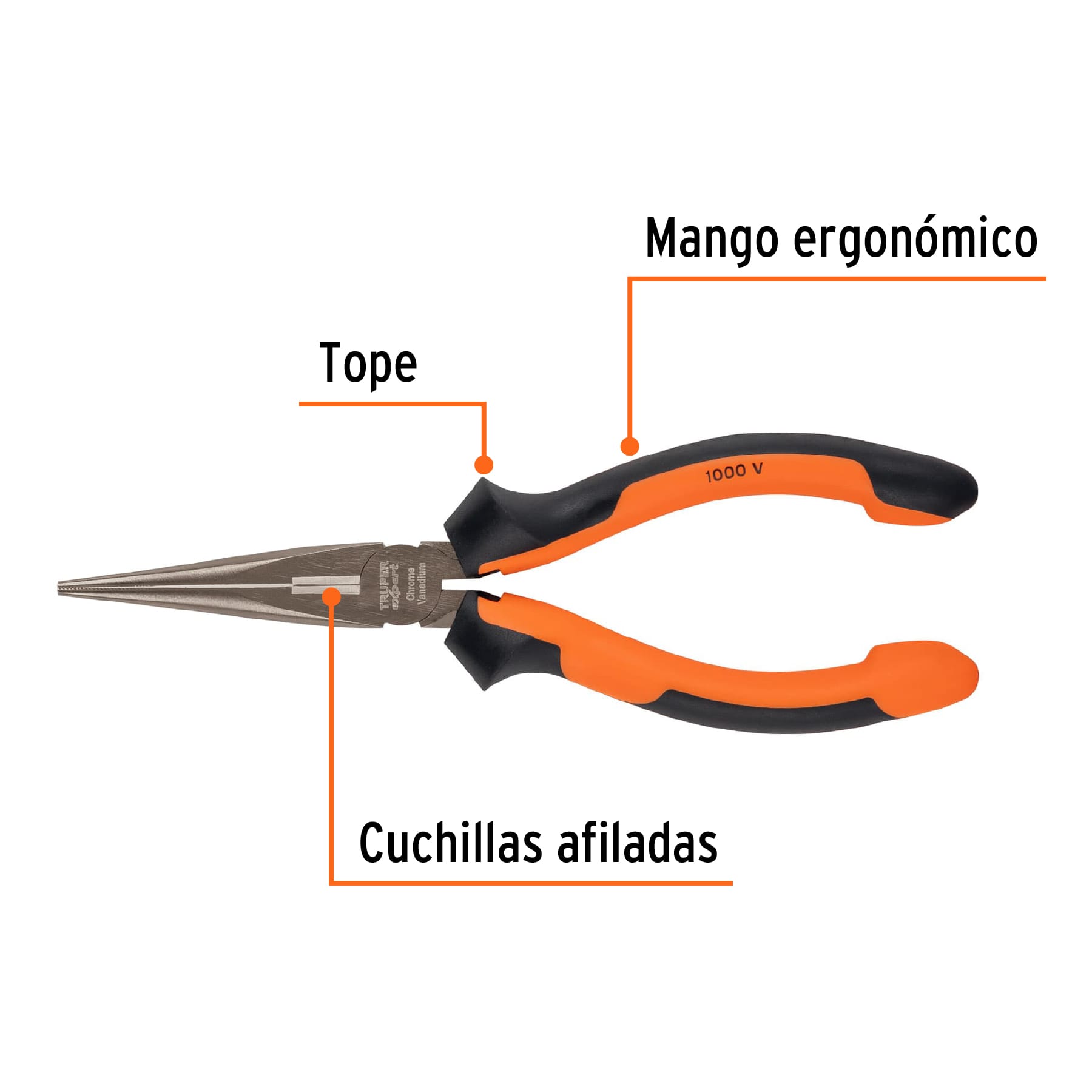 Pinza punta y corte 7", mango comfort grip