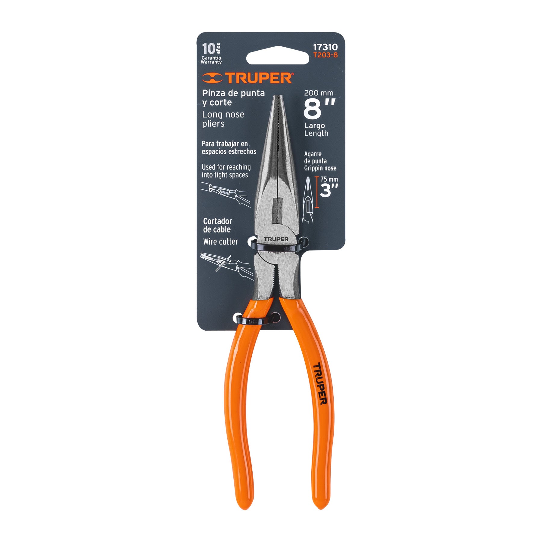 Pinza punta y corte 8", mango de vinil