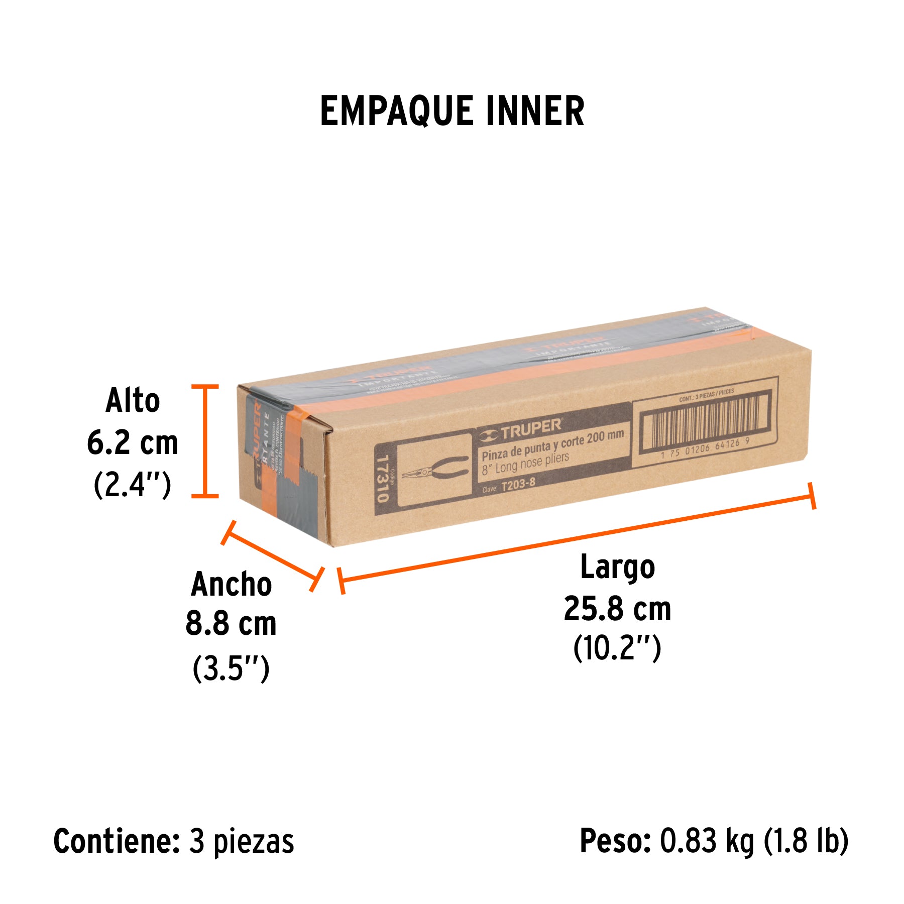 Pinza punta y corte 8", mango de vinil