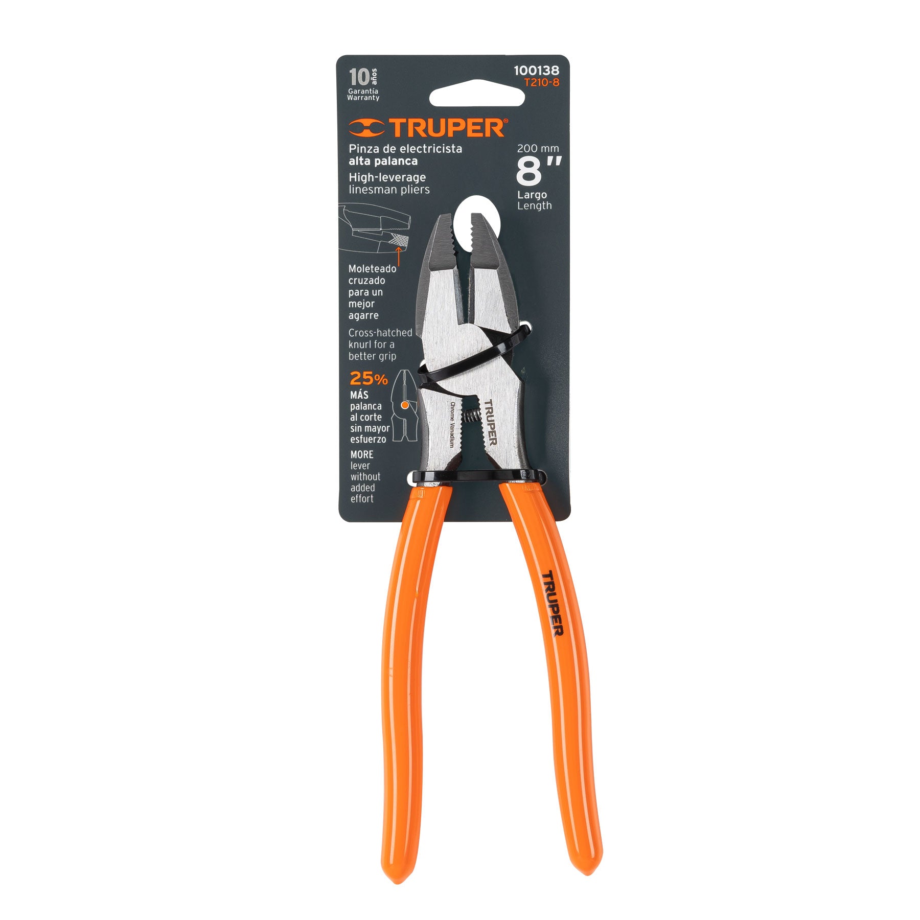 Pinza profesional p/electricista 8", alta palanca,mgo vinil