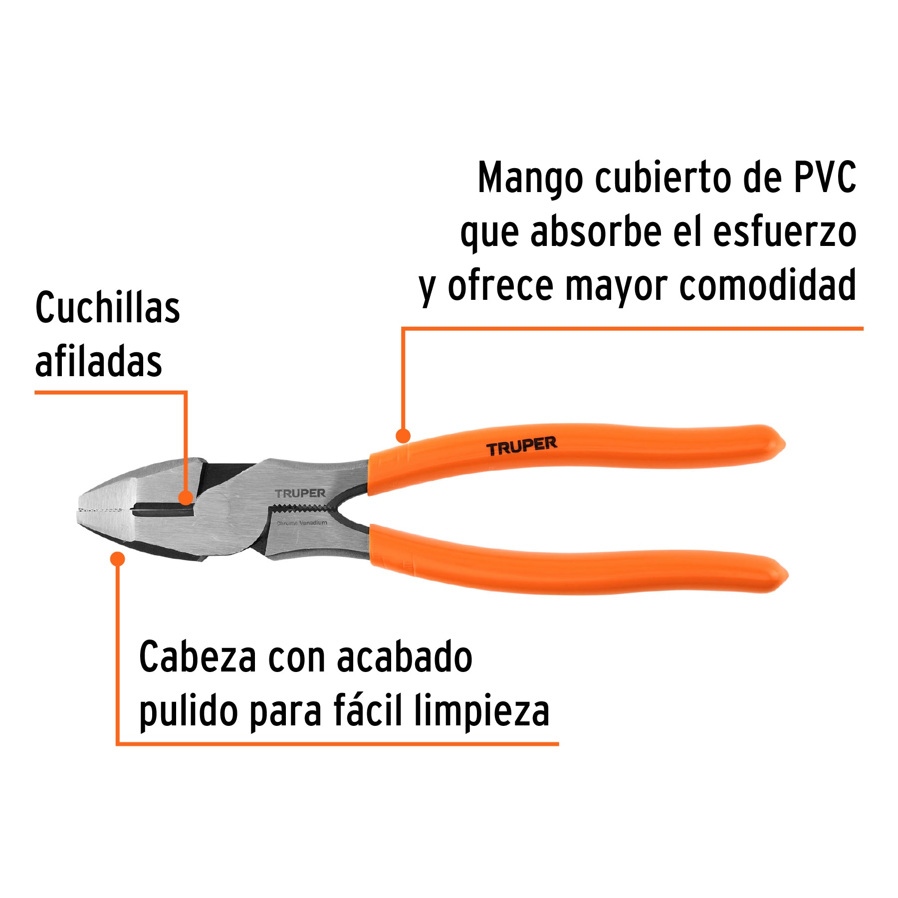 Pinza profesional p/electricista 8", alta palanca,mgo vinil
