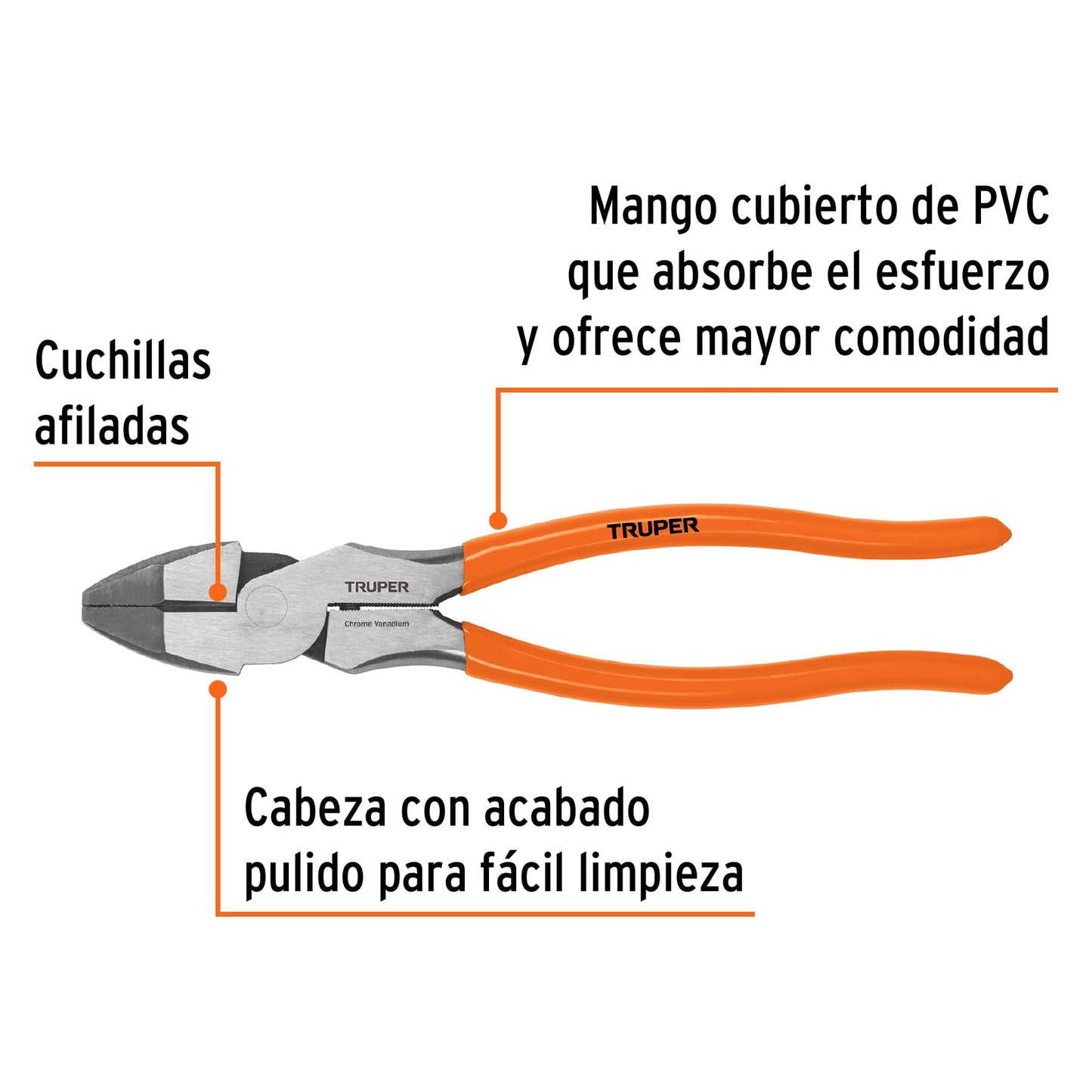 Pinza profesional p/electricista 9",c/resorte,mango de vinil