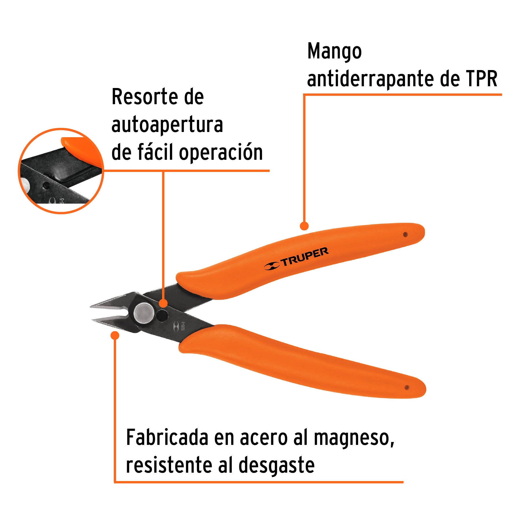 Pinza para electrónica, 5", de corte