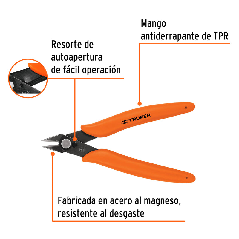 Pinza para electrónica, 5", de corte