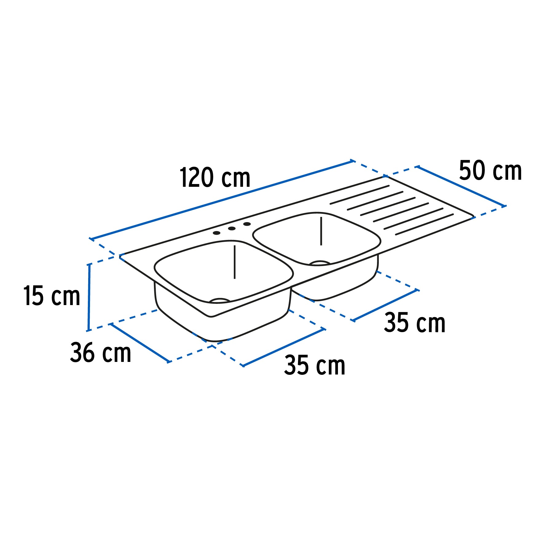 Tarja de empotrar 120x50x15 cm doble tina derecha Basic